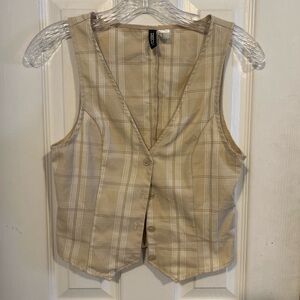 H&M Beige Plaid Sleeveless Vest